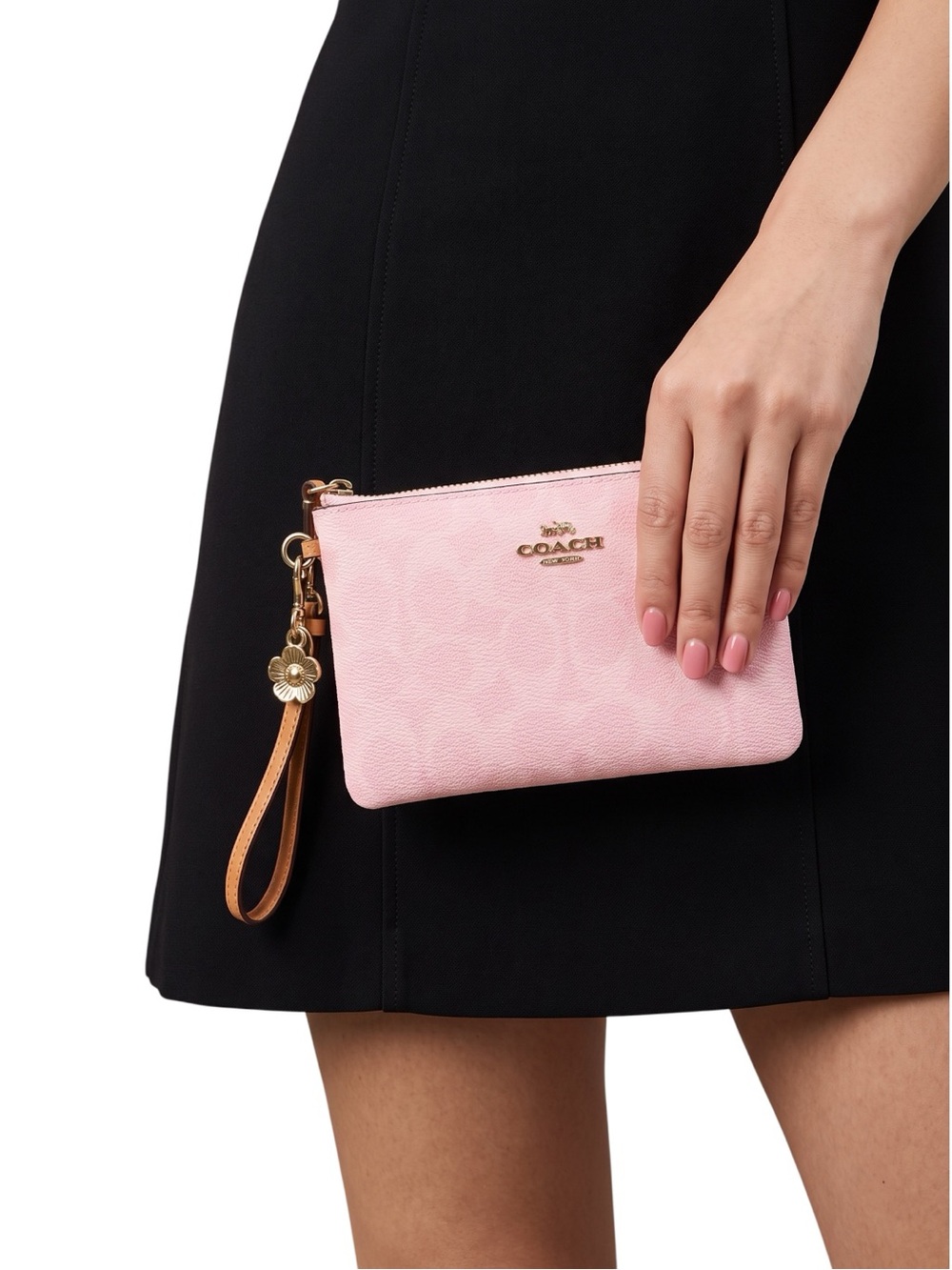 Coach Wristlet Pink Signature Canvas With Charms Corner Zip - Picture 11 of 11